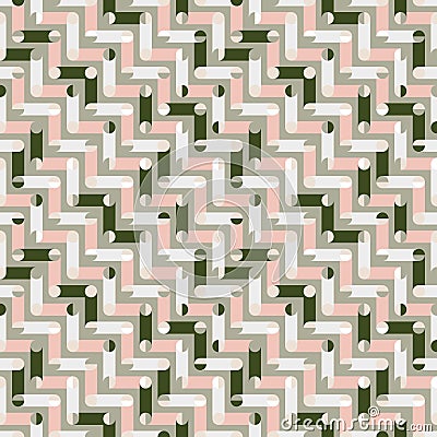 Zigzag seamless vector pattern with Polka Dots. Elegant regular geometric pattern with tiled circles and rectangles on green backg Vector Illustration