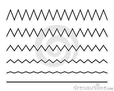 Zigzag seamless wave lines set. Wavy wiggly black horizontal line with edge. Frame underlines stroke. Vector Vector Illustration