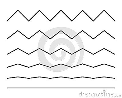 Zigzag seamless wave lines set. Wavy wiggly black horizontal line with edge. Frame underlines stroke. Vector Vector Illustration