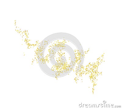 Zigzag, squiggle plume golden abstract grainy texture, crumbs for background or backdrop. Gold dust. Sand particles grain. Pieces Vector Illustration