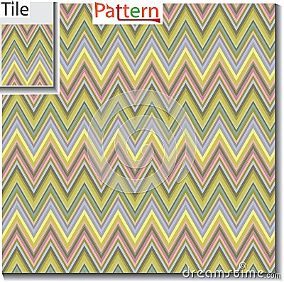 Zigzag and stripe line tile with sample pattern. Vector illustration for tribal design with abstract colors. For Vector Illustration