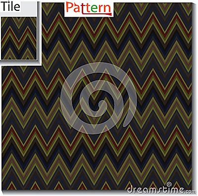 Zigzag and stripe line tile with sample pattern. Vector illustration for tribal design with abstract colors. For Vector Illustration