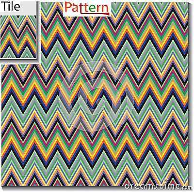 Zigzag and stripe line tile with sample pattern. Vector illustration for tribal design with abstract colors. For Vector Illustration