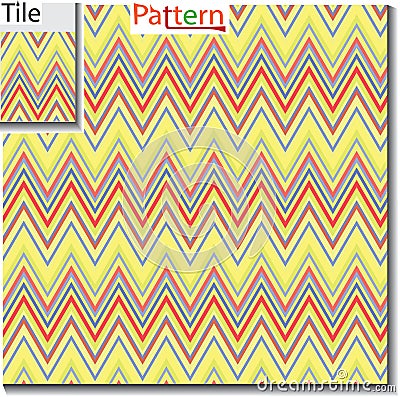 Zigzag and stripe line tile with sample pattern. Vector illustration for tribal design with abstract colors. For Vector Illustration