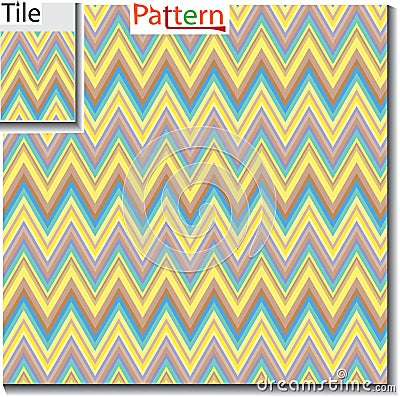 Zigzag and stripe line tile with sample pattern. Vector illustration for tribal design with abstract colors. For Vector Illustration