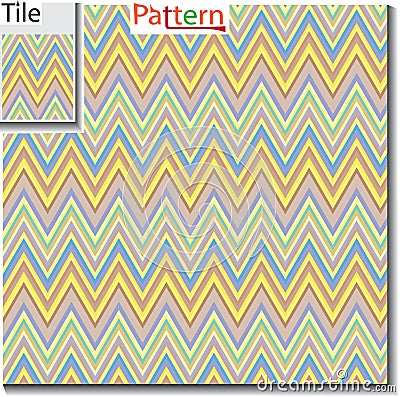 Zigzag and stripe line tile with sample pattern. Vector illustration for tribal design with abstract colors. For Vector Illustration