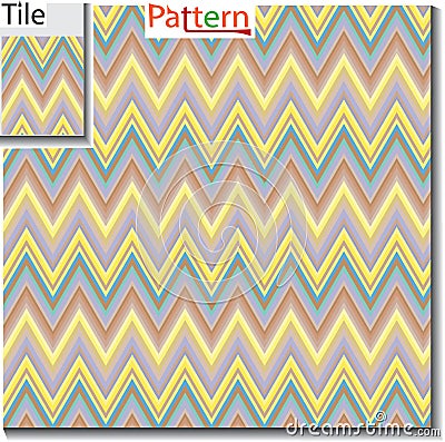 Zigzag and stripe line tile with sample pattern. Vector illustration for tribal design with abstract colors. For Vector Illustration