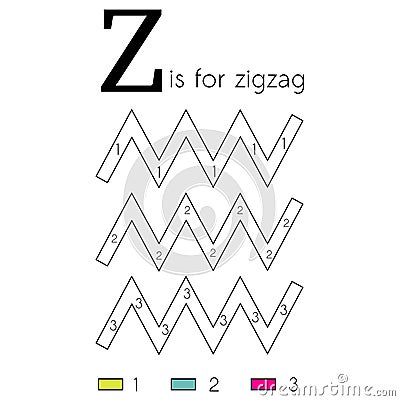 Zigzag. Vector alphabet letter Z, colouring page Cartoon Illustration