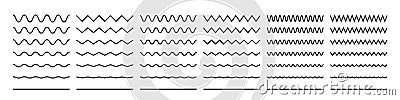 Zigzag wave line patterns, smooth end squiggly horizontal vector lines, curvy underlines Vector Illustration