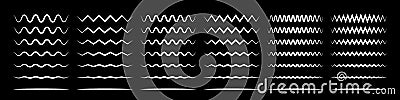 Zigzag wave line patterns, smooth end squiggly horizontal white lines. Vector curvy underlines Vector Illustration