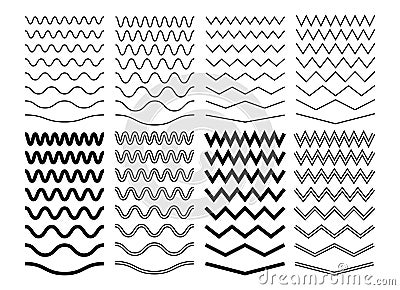 Zigzag wave lines. Geometric zig zag pattern, isolated curve borders. Wavy decoration divider, black curvature separator Vector Illustration