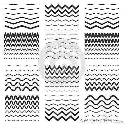 Zigzag and wavy line patterns set Vector Illustration