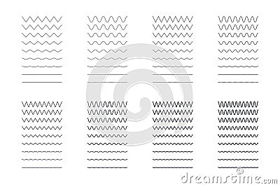 Zigzag wavy lines set. Editable stroke. Sharp and rounded seamless patterns of different thicknesses. Vector stock illustration on Vector Illustration