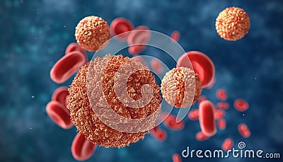 Zika virus in blood with red blood cells. Stock Photo