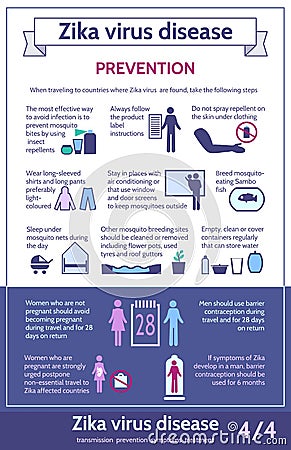 Zika virus infographic with icons and text.Information about prevention.Health care concept.Brochure,poster,banner Vector Illustration