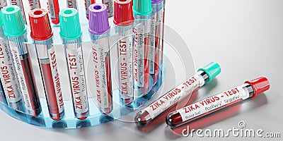 ZIKA virus - test tubes, blood tests - 3D illustration Cartoon Illustration