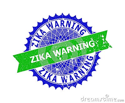 ZIKA WARNING Bicolor Rosette Grunge Stamp Seal Stock Photo