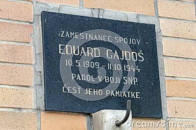 Plaque dedicated to Eduard Gajdos Editorial Stock Photo