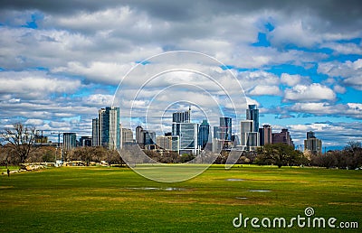 Zilker Park Austin Texas Dramatic Patchy Clouds Early Spring 2016 Skyline View Stock Photo