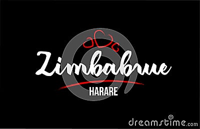 Zimbabwe country on black background with red love heart and its capital Harare Vector Illustration