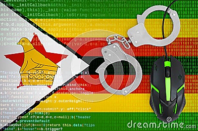Zimbabwe flag and handcuffed computer mouse. Combating computer crime, hackers and piracy Stock Photo