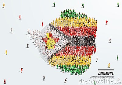 Zimbabwe Map and Flag. A large group of people in the Zimbabwe flag color form to create the map. Vector Illustration