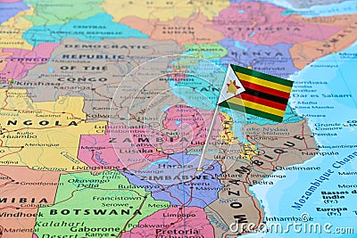 Zimbabwe map and flag pin Stock Photo