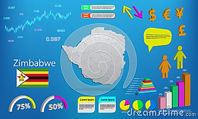 Zimbabwe map info graphics - charts, symbols, elements and icons collection. Detailed Zimbabwe map with High quality business Vector Illustration