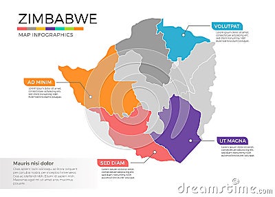 Zimbabwe map infographics vector template with regions and pointer marks Vector Illustration