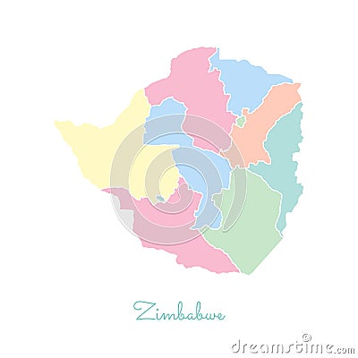 Zimbabwe region map: colorful with white outline. Vector Illustration