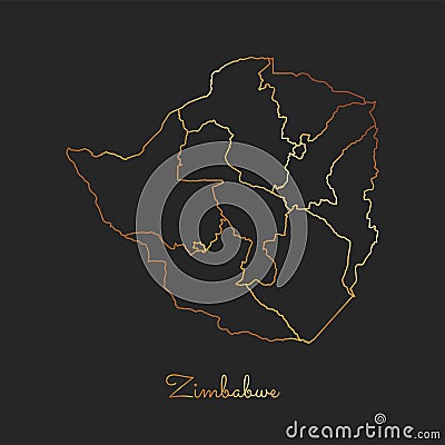 Zimbabwe region map: golden gradient outline on. Vector Illustration