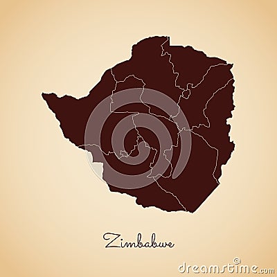 Zimbabwe region map: retro style brown outline on. Vector Illustration