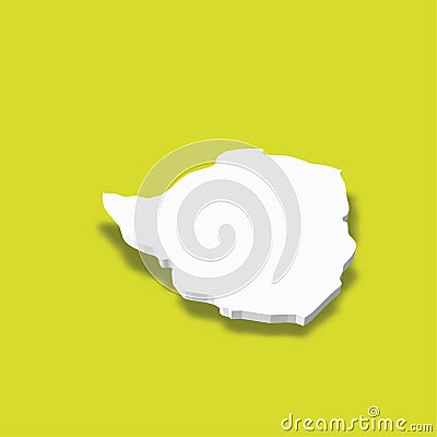 Zimbabwe - white 3D silhouette map of country area with dropped shadow on green background. Simple flat vector Vector Illustration