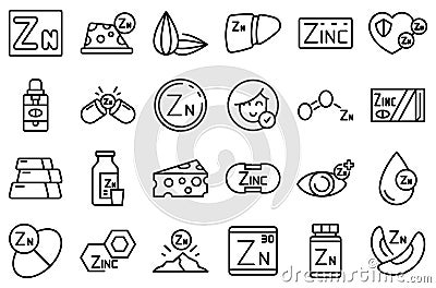 Zinc icons set outline vector. Mineral supplement Vector Illustration