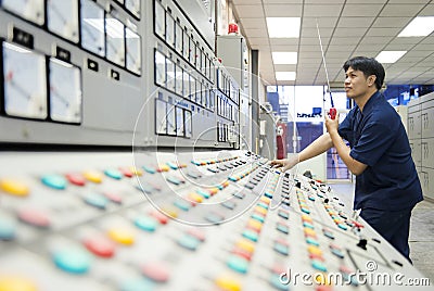 Zinc mine. Engineer in control room. Editorial Stock Photo