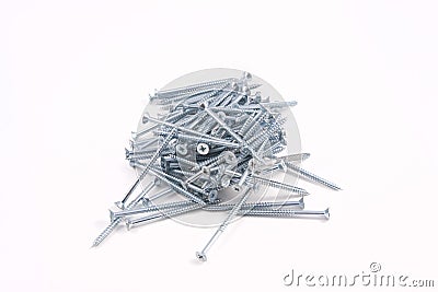 Zinc plated screws on white background Stock Photo