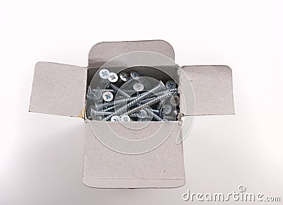 Zinc plated wood screws in cardborad box Stock Photo