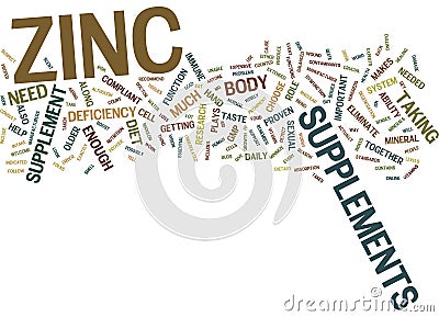 Zinc Supplements For Your Body Text Background Word Cloud Concept Stock Photo