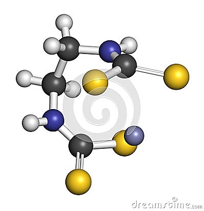 Zineb zinc organosulfur fungicide molecule. 3D rendering. Atoms are represented as spheres with conventional color coding:. Stock Photo