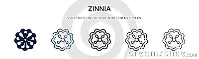 Zinnia icon in filled, thin line, outline and stroke style. Vector illustration of two colored and black zinnia vector icons Vector Illustration