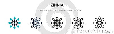 Zinnia icon in filled, thin line, outline and stroke style. Vector illustration of two colored and black zinnia vector icons Vector Illustration