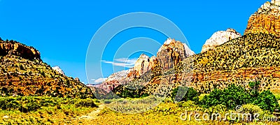 Twin Brothers mountain and Mountain of the Sun in Zion National Park in Utah, United Sates Stock Photo