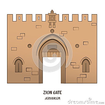 Zion Gate in Jerusalem Cartoon Illustration