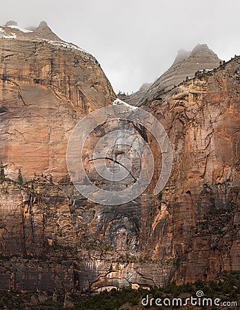 Ephemeral waterfall east of The Streaked Wall in Zion, Utah, USA Stock Photo