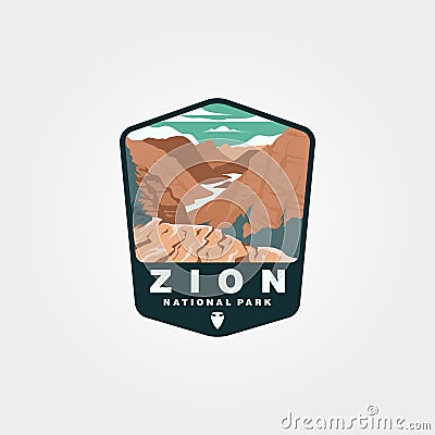 Zion national park emblem design, vintage united states national park collection illustration design Vector Illustration