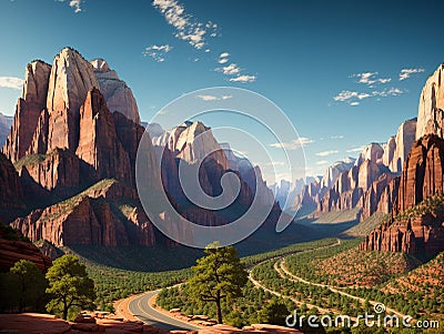 Zion National Park Incorporate a foreground element made with generative ai Stock Photo