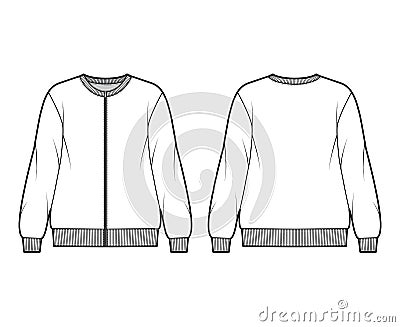 Zip-up cotton-terry oversized sweatshirt technical fashion illustration with relaxed fit, crew neckline, long sleeves Vector Illustration