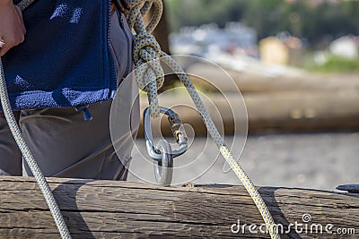 Zipline adventure activity safety Stock Photo