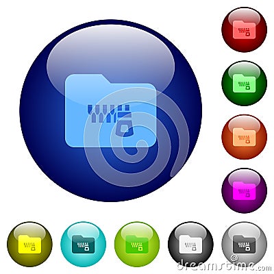 Zipped folder color glass buttons Vector Illustration