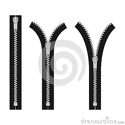Zipper isolated on white background, Clothes zips, split cloth pulling zip, open or unzipped and close or zipper metal Vector Illustration